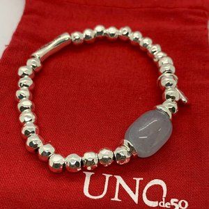 UNO de 50 Bracelet - Silver Bead Bracelet  with Blue peal Silver-Plated Unisex
